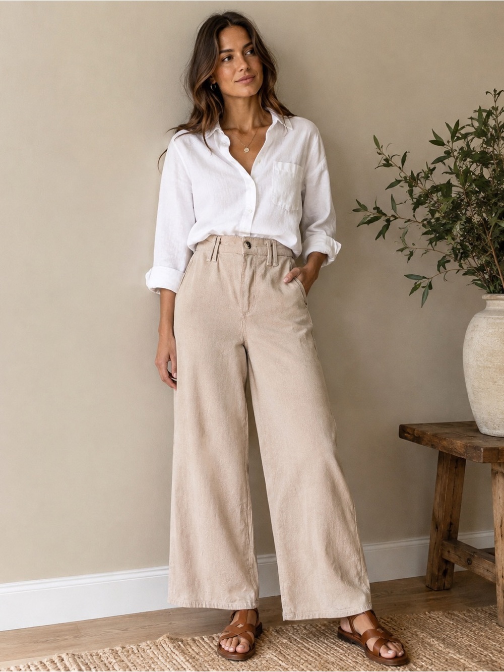 ZARA collection high-waisted, wide-leg trousers tan color. size 4 (30x31)